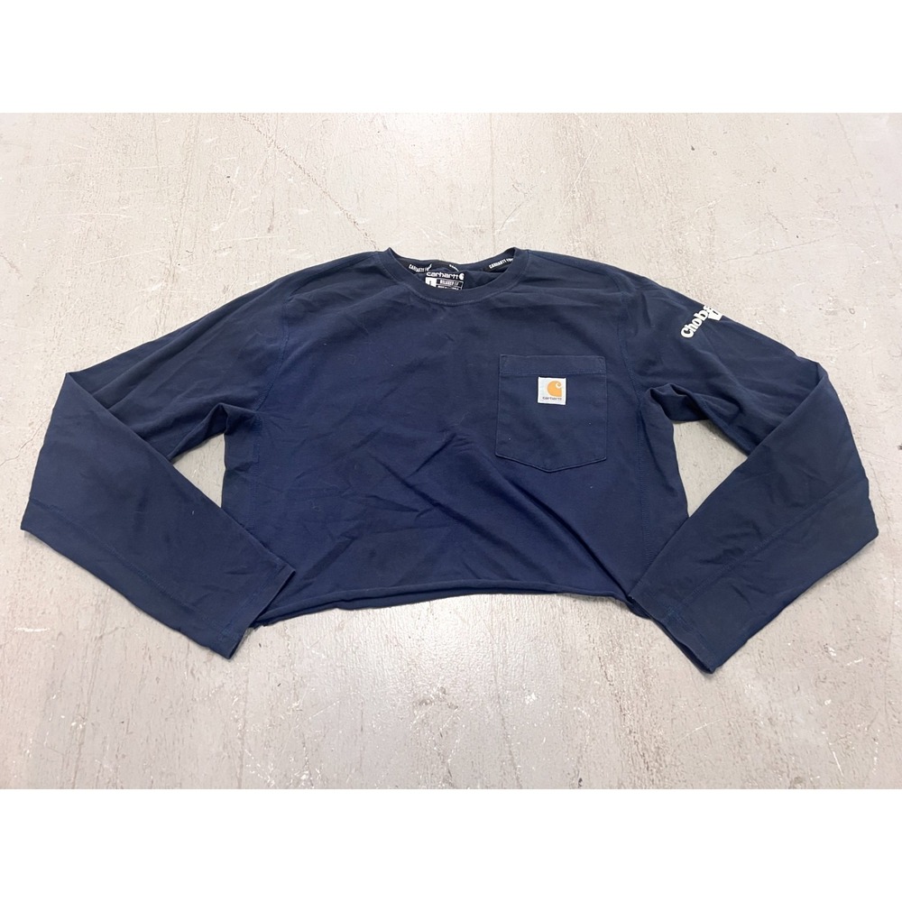 Carhartt Work T-Shirt Womens Small Navy Raglan Sleeve Relaxed Fit Crop Oversized